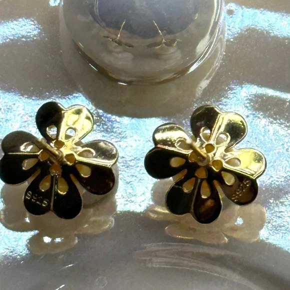 EPA43 Japanese 6-7mm CHAMPAGNE AkoyaPearl CLOVER Earrings 18K YELLOW GOLD S925